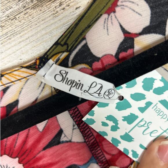 Shopin LA Women's M/L burgundy floral boho short sleeve top blouse new shirt - Picture 4 of 5